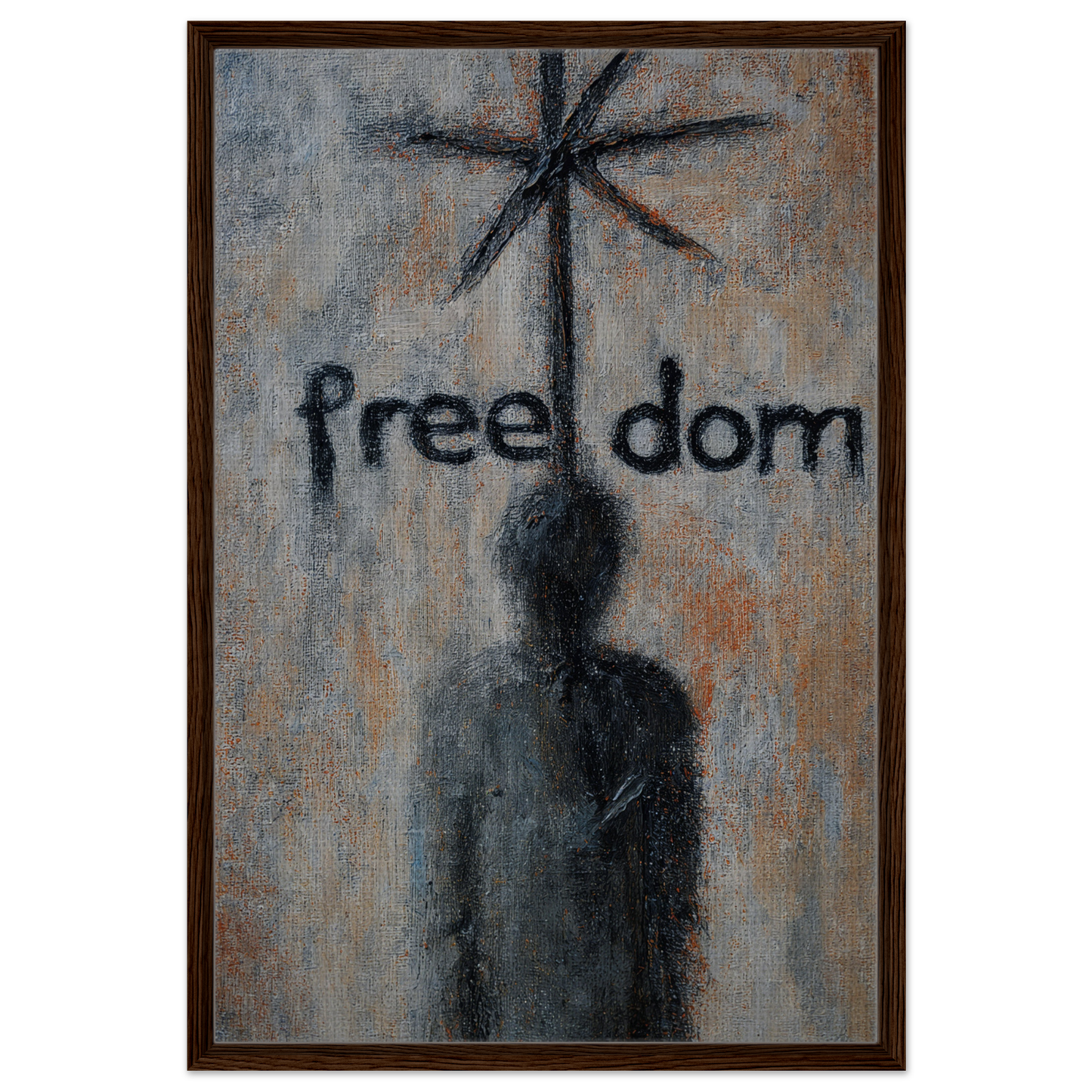 Painting of shadowy figure with freedom above, ideal for Liberation Illusive Dream room decor