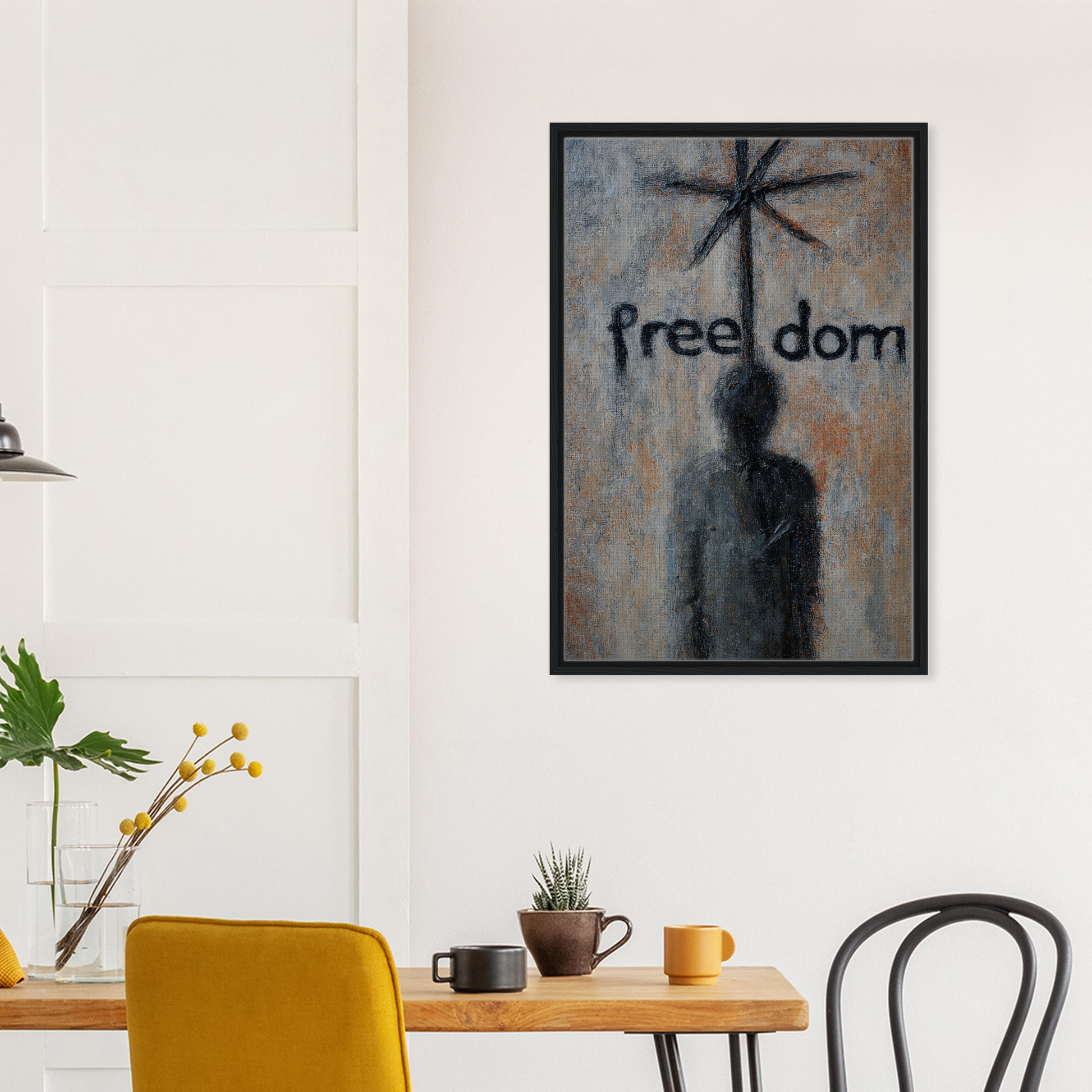 Framed canvas print of a silhouette with freedom and a star in Liberation Illusive Dream