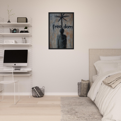 Framed canvas print of Liberation Illusive Dream featuring silhouette and palm tree background