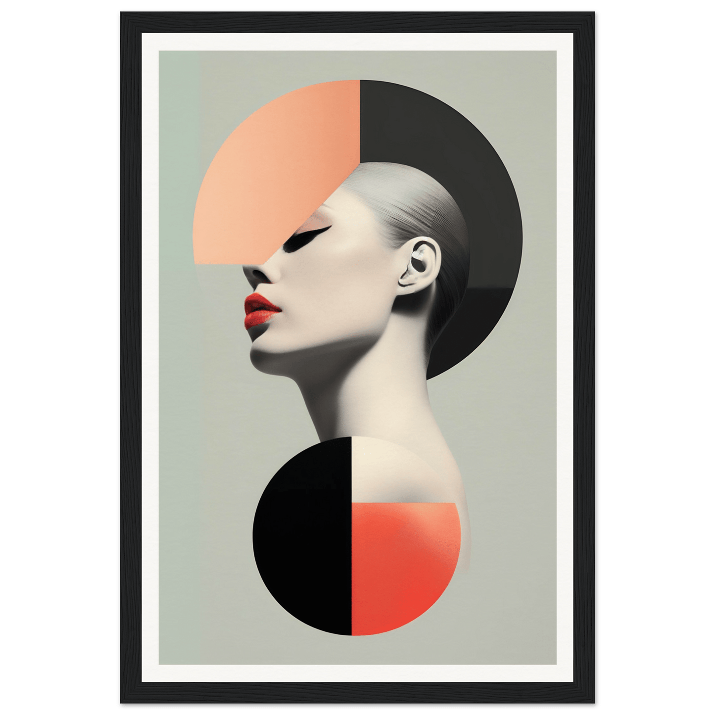 Stylized portrait of a person’s profile with geometric shapes and contrasting colors.