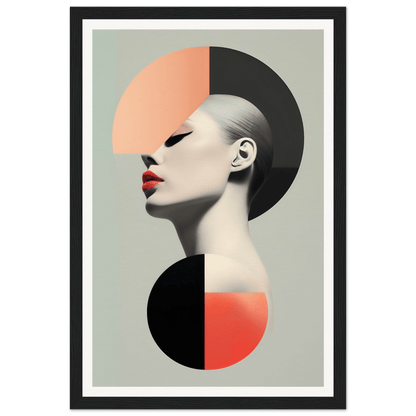 Stylized portrait of a person’s profile with geometric shapes and contrasting colors.