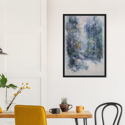 Abstract painting in muted blue, gray, and yellow tones featuring Liquid Twilight Hues