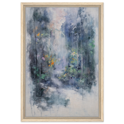 Abstract painting of a misty forest scene in Liquid Twilight Hues, framed canvas print