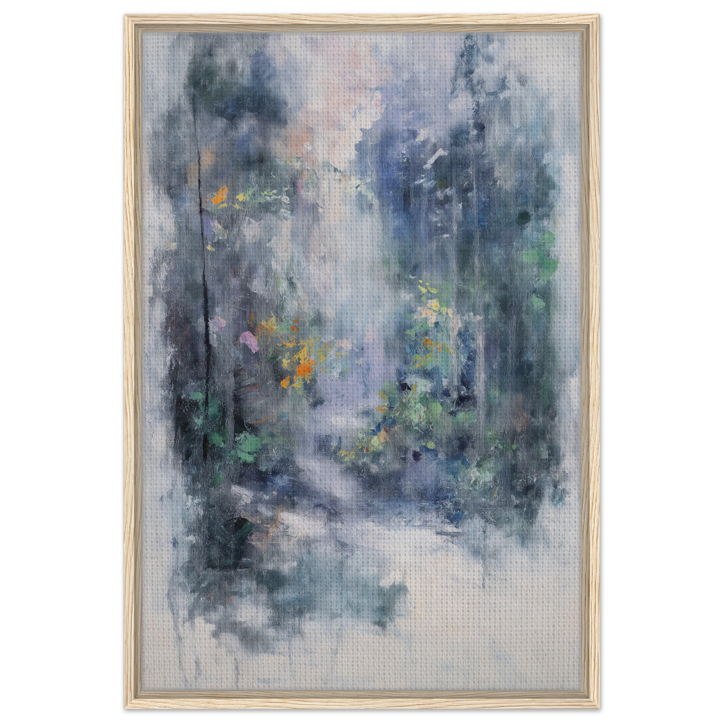 Abstract painting of a misty forest with liquid twilight hues for elegant room decor