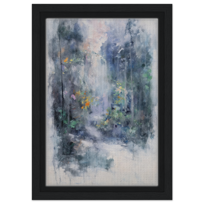 Abstract painting of misty forest shapes in Liquid Twilight Hues, framed canvas print