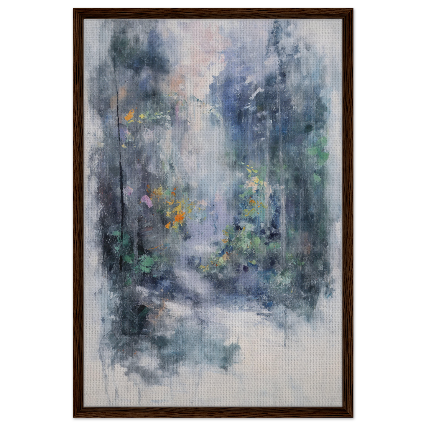 Abstract painting of a misty forest showcasing Liquid Twilight Hues for elegant room decor