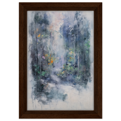 Abstract painting of a misty forest scene with liquid twilight hues for stylish room decor