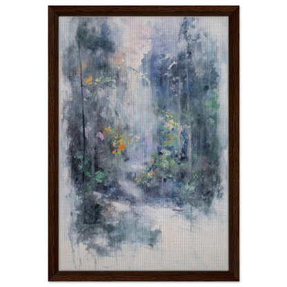 Framed abstract painting of a misty forest in Liquid Twilight Hues for elegant room decor