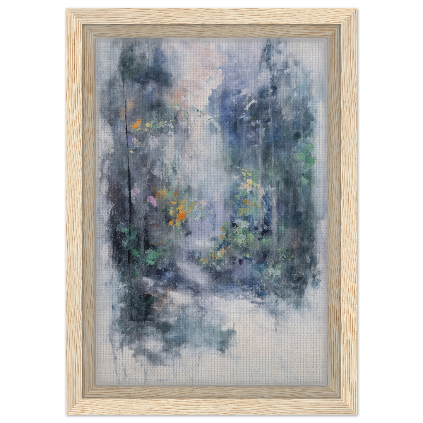 Abstract watercolor painting of a misty forest in Liquid Twilight Hues for elegant room decor