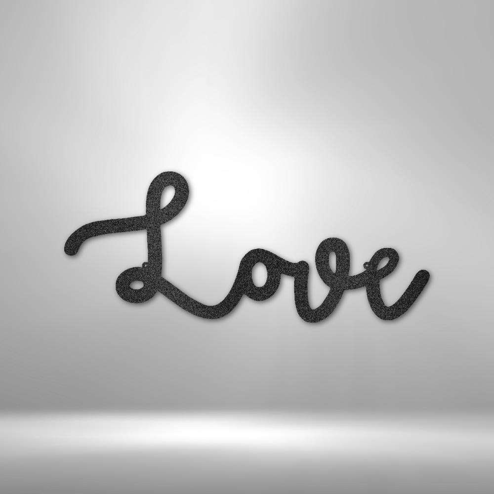 Cursive text spelling out the word ’Love’ in a flowing, connected script.