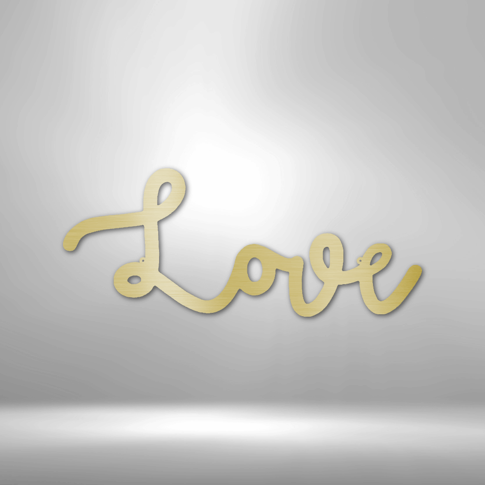 Cursive ’Love’ text in pale yellow against a neutral background.