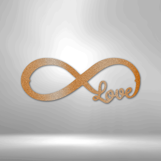 Infinity symbol with the word ’love’ incorporated into its design.