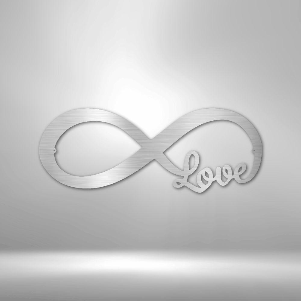 Infinity symbol with the word ’love’ incorporated into its design.