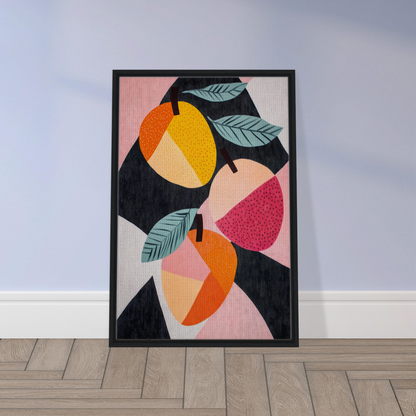 Framed abstract artwork of vibrant geometric shapes for Luminous Fruit Revelry room decor