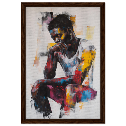 Colorful painting of a pensive man, ideal for framed canvas art and room decor