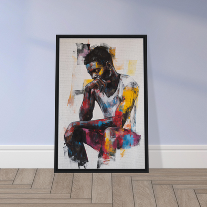 Framed canvas art of a pensive person in Luminous Solitude Streams abstract painting