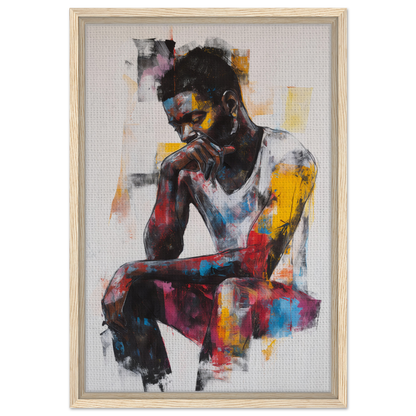 Colorful painting of a pensive man, ideal for Luminous Solitude Streams room decor