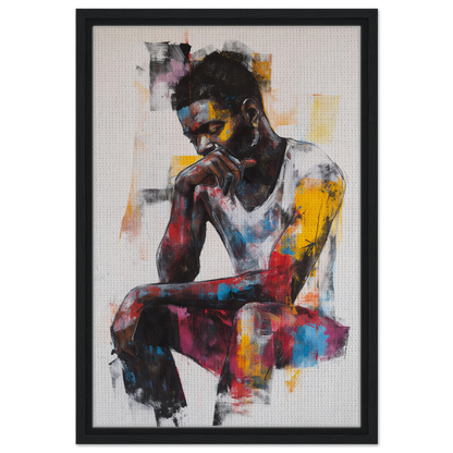 Colorful abstract painting of a pensive man for Luminous Solitude Streams room decor