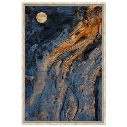 Abstract painting in blue and orange evoking Lunar Chiaroscuro Harmony on framed canvas print