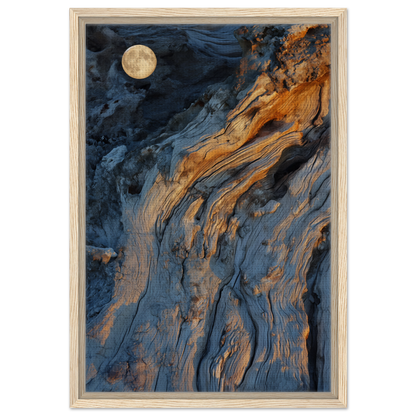 Abstract painting of swirling blue and orange patterns in Lunar Chiaroscuro Harmony