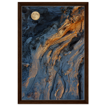 Abstract painting of swirling blue and orange textures in Lunar Chiaroscuro Harmony