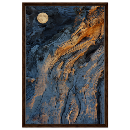 Abstract painting in blue and orange evoking Lunar Chiaroscuro Harmony in a framed canvas print