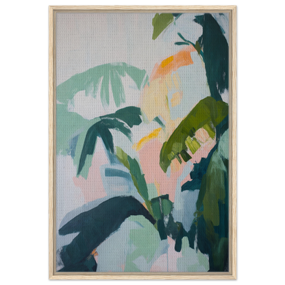 Abstract painting of tropical foliage in muted colors for Lush Celtic Whisper framed canvas print