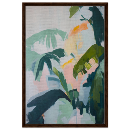 Abstract painting of tropical foliage in muted colors, Lush Celtic Whisper framed canvas print