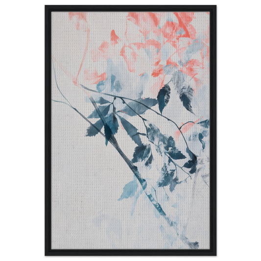 Framed canvas print of Lyrical Autumn Veil with delicate branches in blue and pink tones