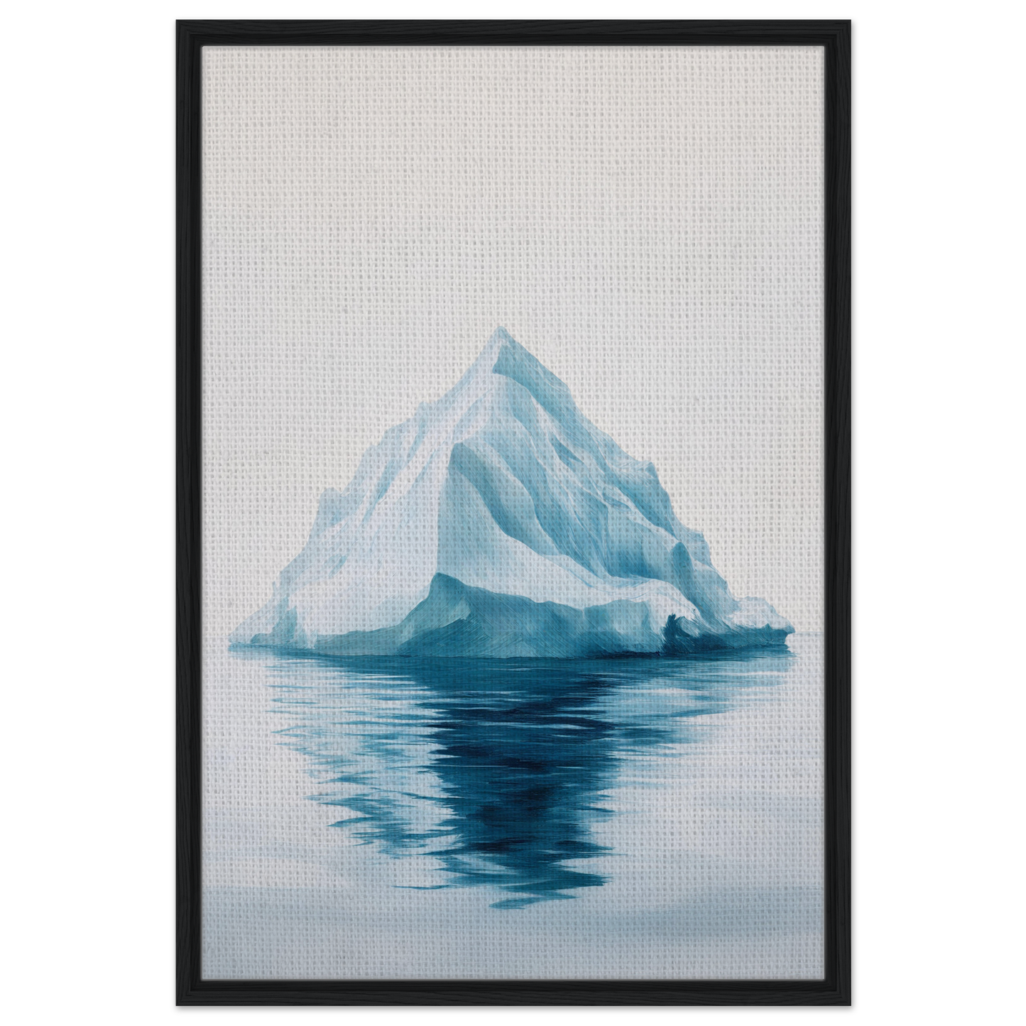 Iceberg with blue peak reflected in water, featured in Majestic Frozen Reverie framed canvas art