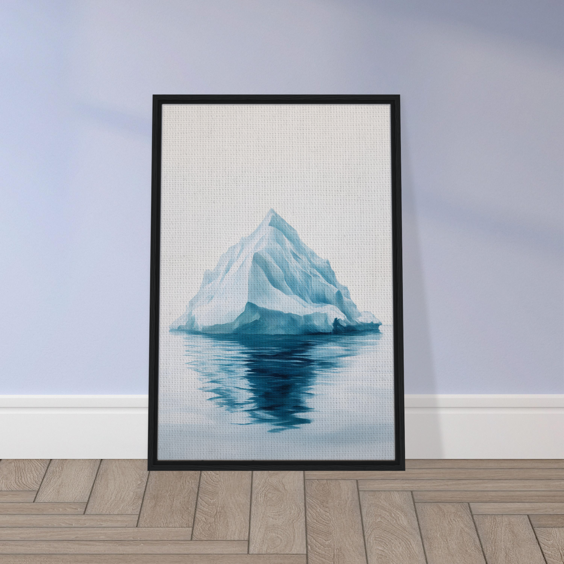 Framed canvas art of an iceberg reflection for elegant room decor, Majestic Frozen Reverie