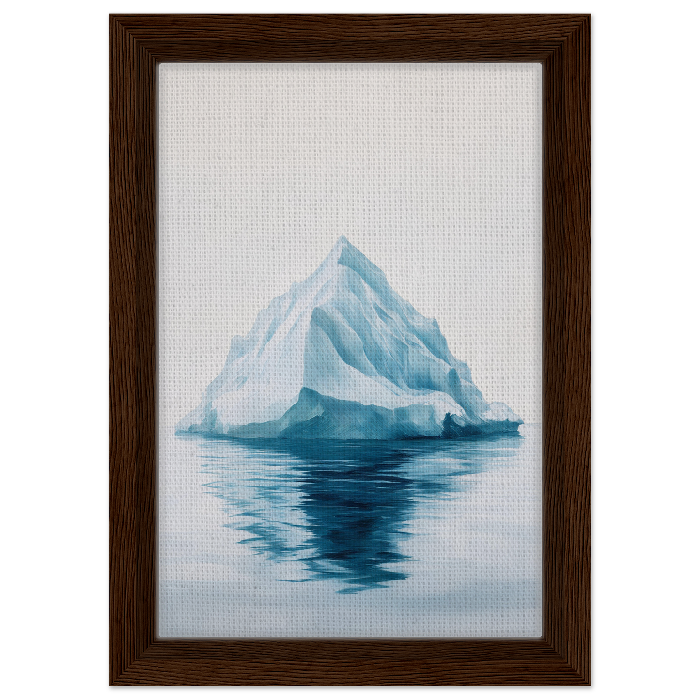 Majestic Frozen Reverie iceberg with blue peak reflected in calm water framed canvas art