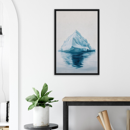 Framed canvas art of Majestic Frozen Reverie depicting an iceberg and its water reflection