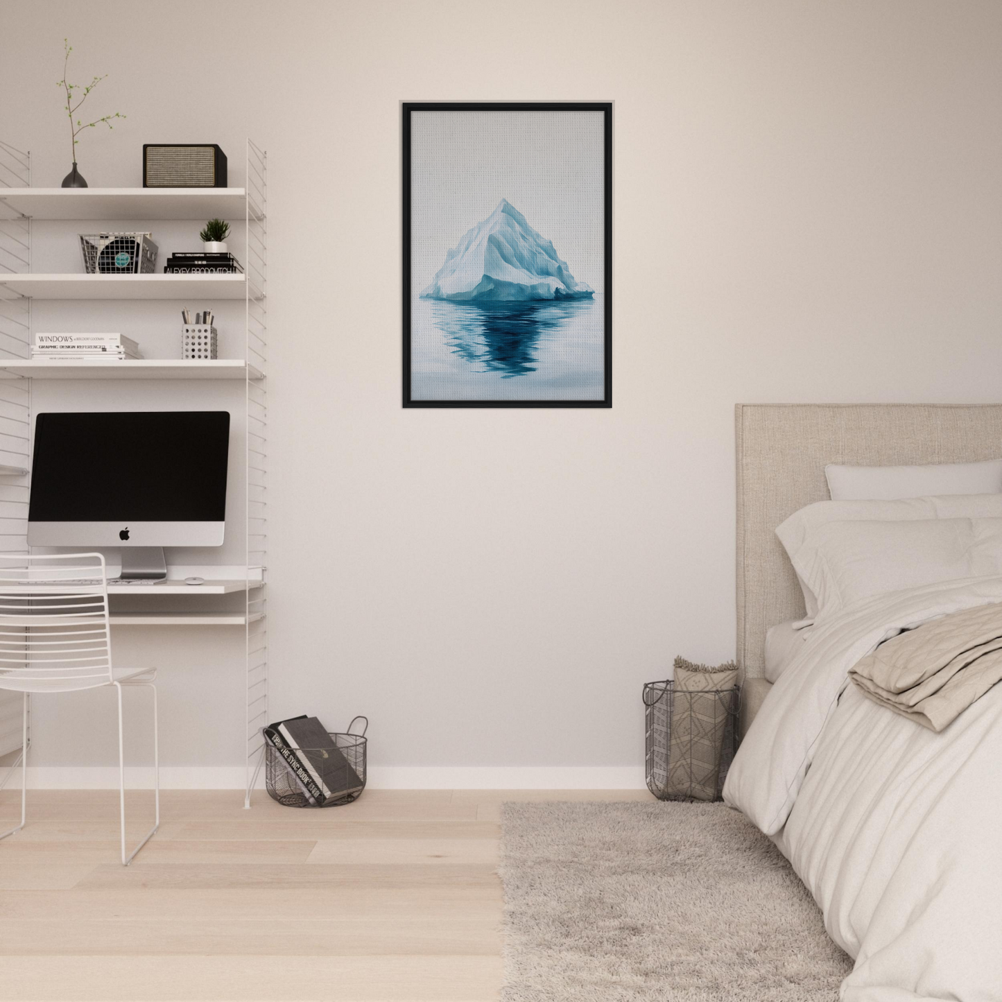 Framed canvas art of an iceberg reflection in water titled Majestic Frozen Reverie