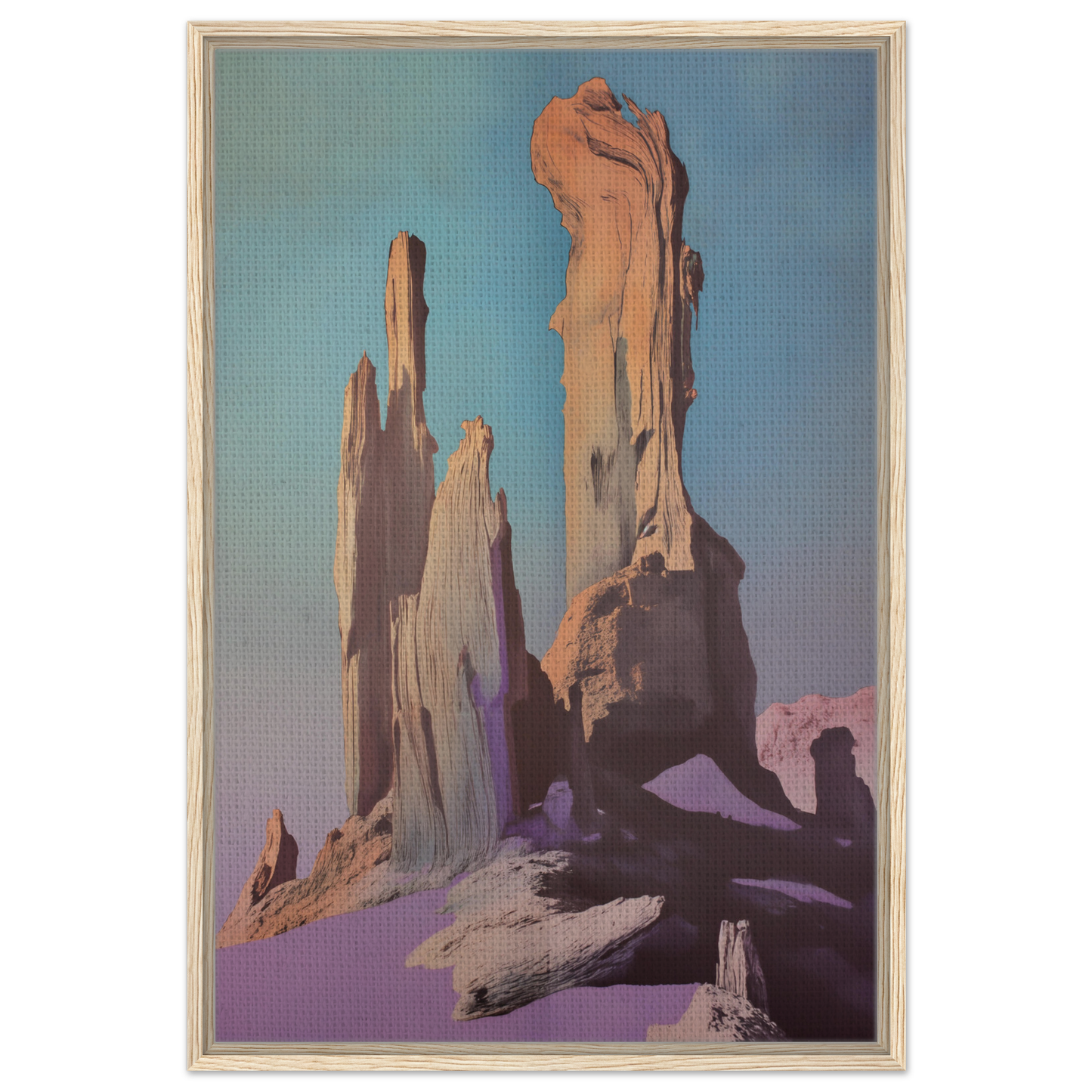 Towering rock formations and spires against a colorful sky, Majestic Void Reveille canvas print