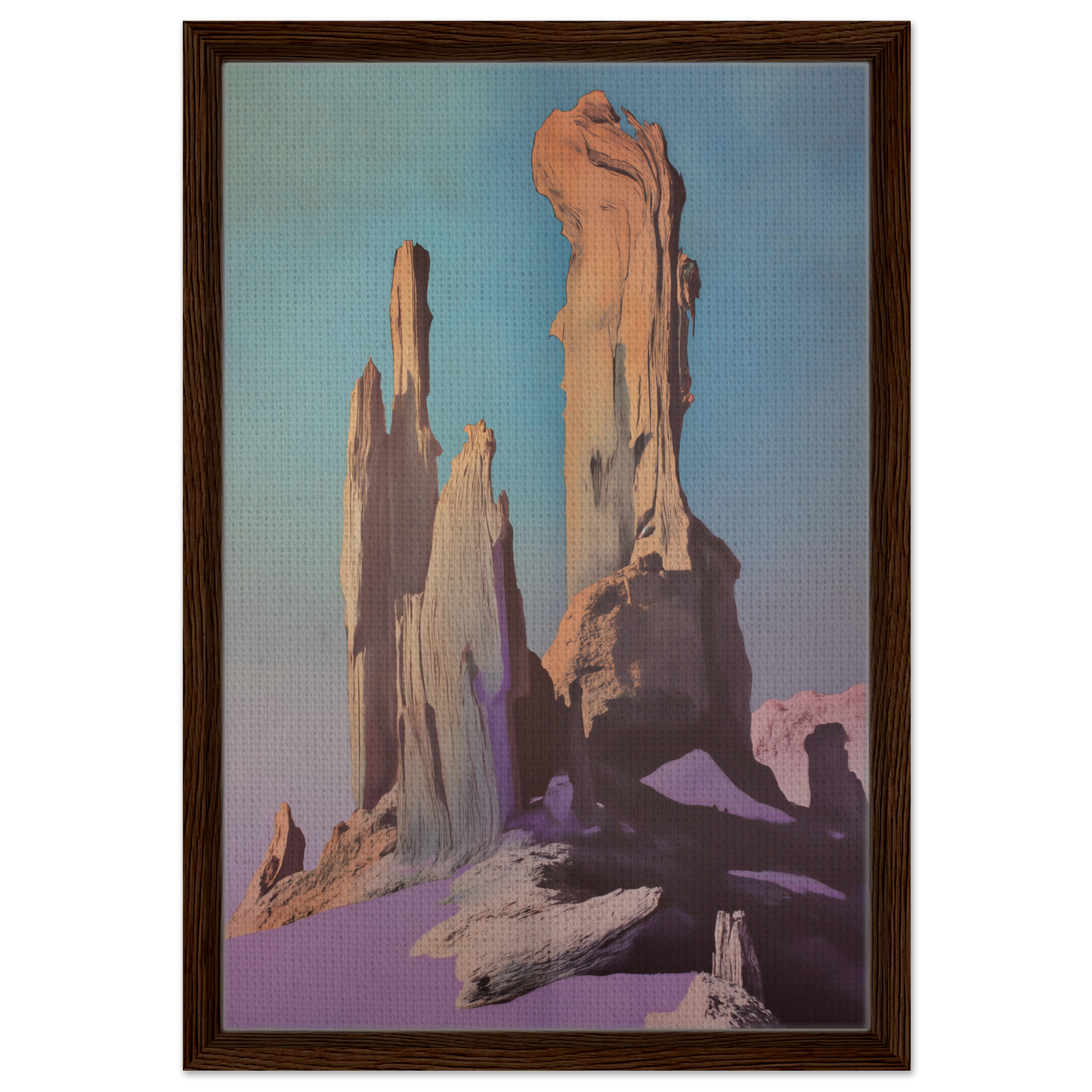 Towering rock formations against a colorful sky, ideal for Majestic Void Reveille room decor