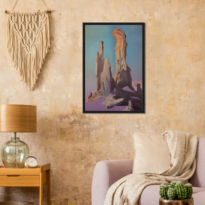 Framed painting of desert rock formations and blue sky for Majestic Void Reveille room decor