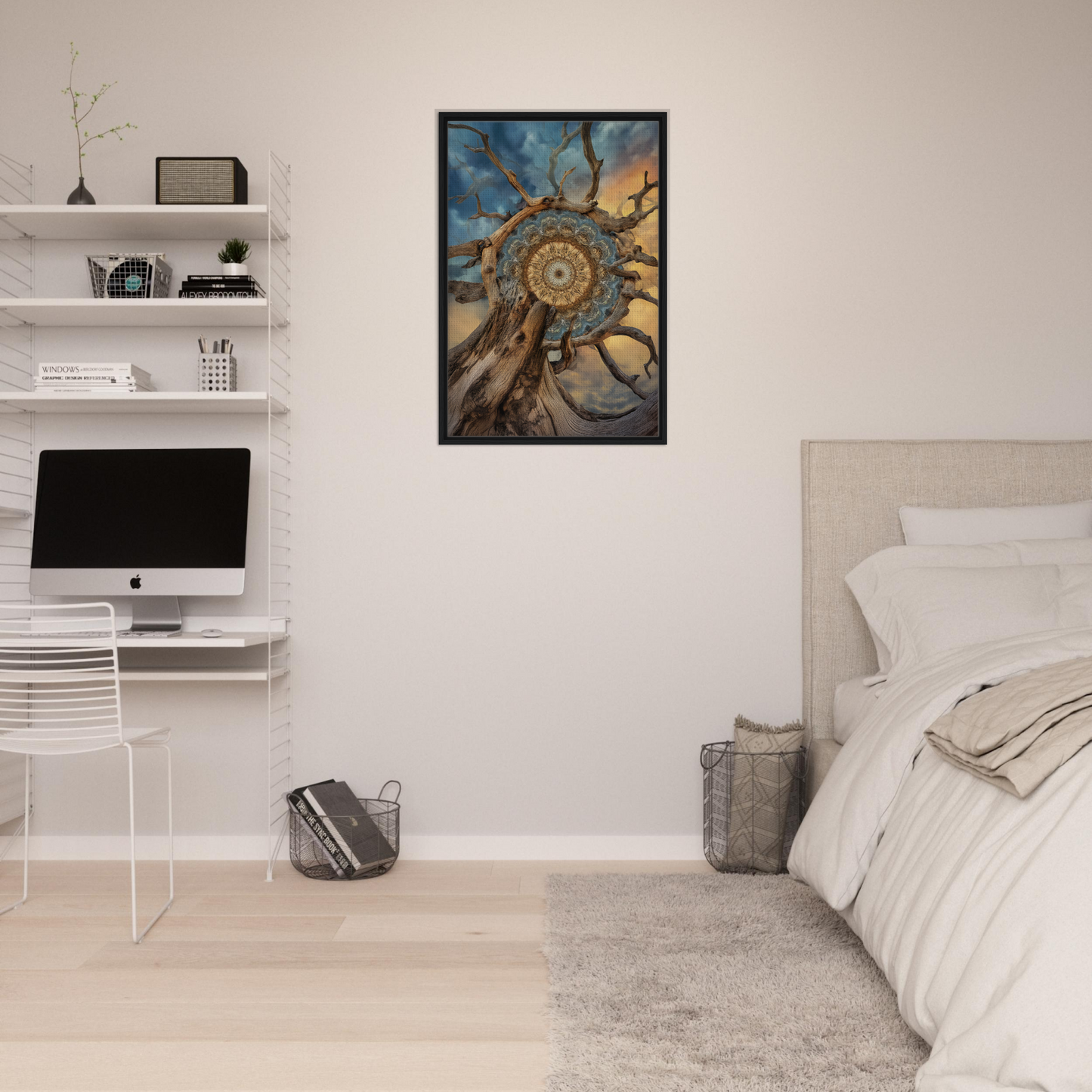 Framed canvas print of Mandala Sol Romantics with vibrant dreamcatcher design