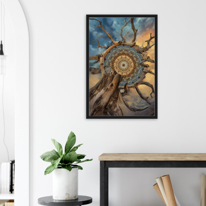 Framed canvas print of Mandala Sol Romantics with dreamcatcher and tree branches