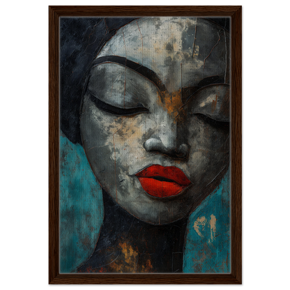 Stylized portrait with closed eyes and red lips, featured in Meditative Sansword Reveries