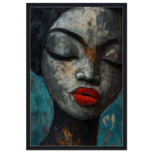 Stylized portrait with closed eyes and red lips from Meditative Sansword Reveries room decor