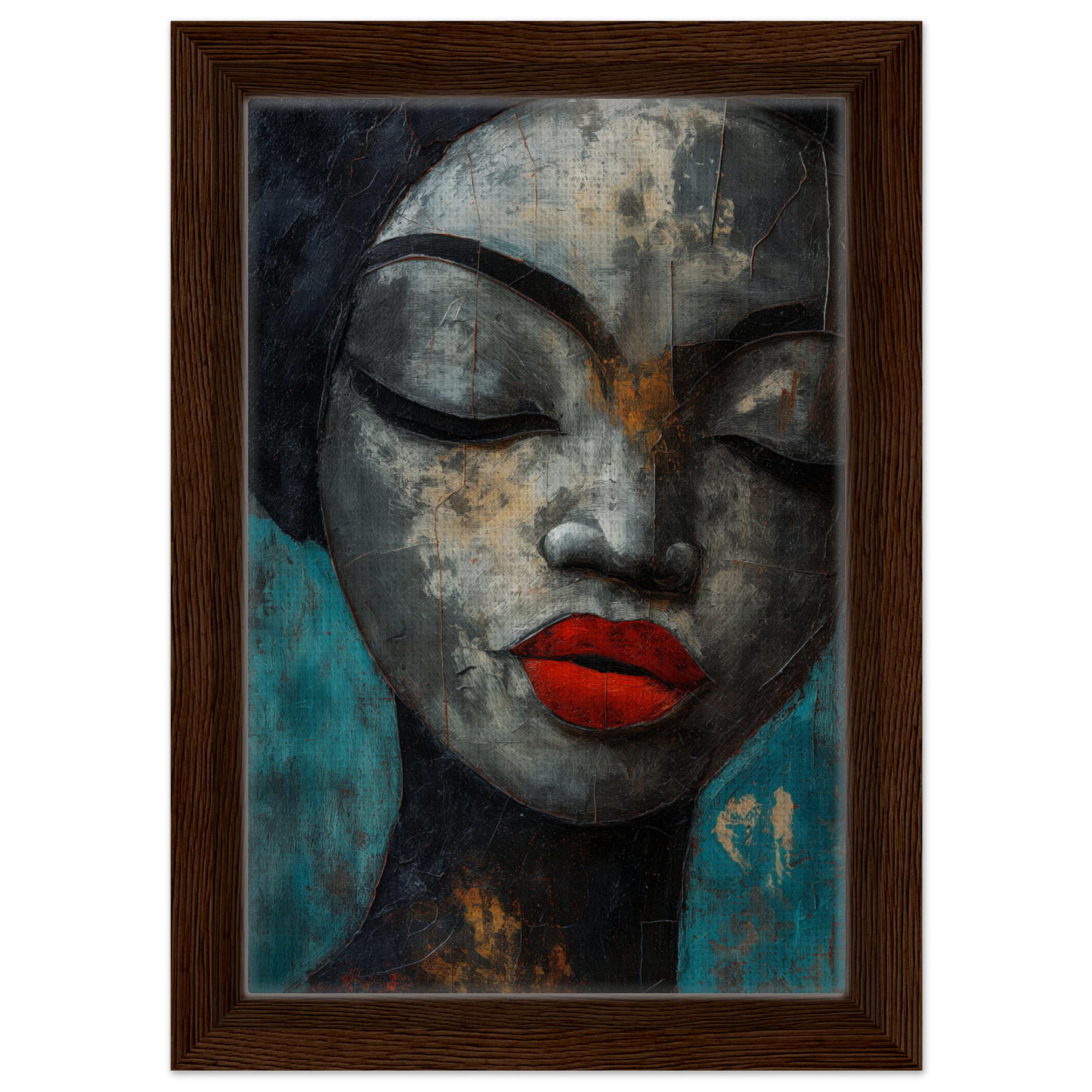 Stylized portrait with closed eyes and red lips from Meditative Sansword Reveries collection