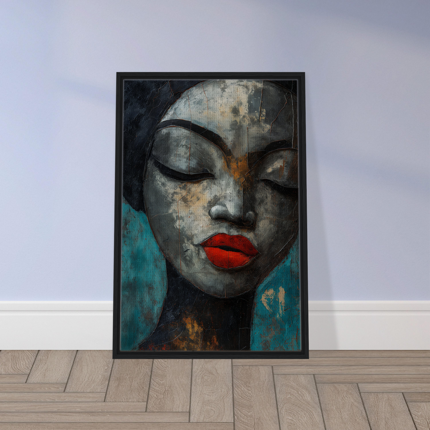 Framed canvas print of a stylized face from Meditative Sansword Reveries artwork