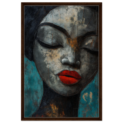 Portrait of a woman with closed eyes and red lips, part of Meditative Sansword Reveries room decor