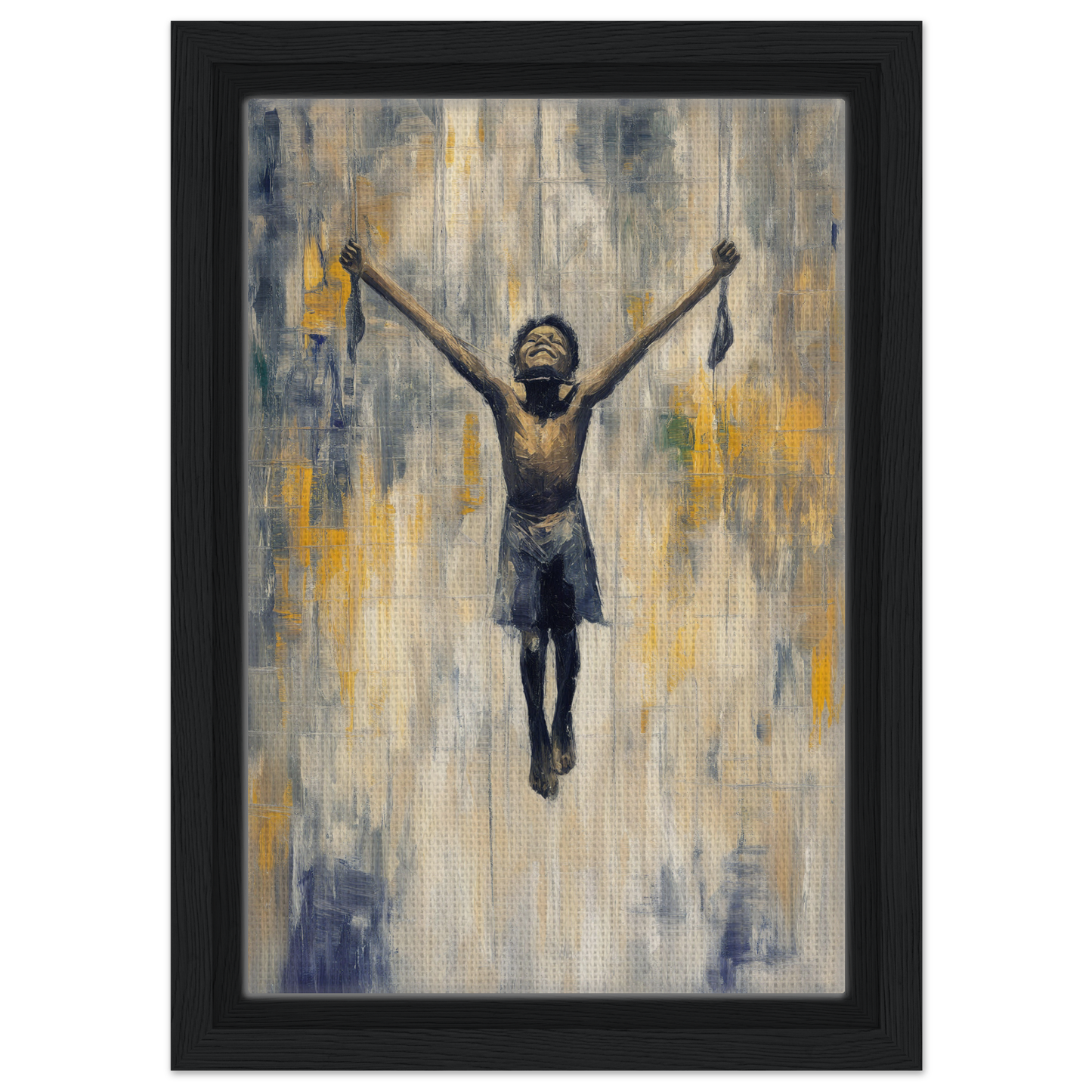 Painting of a person in a mid-air epiphany for stylish Room Decor by Fashion Oracle™