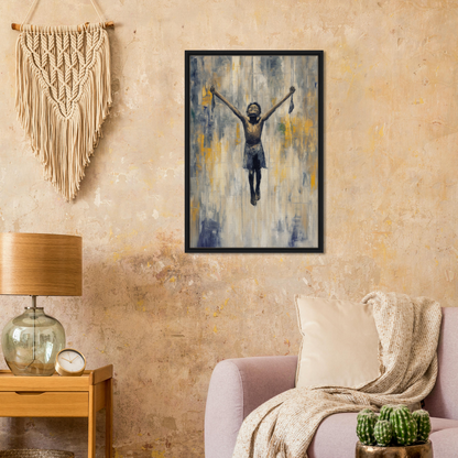 Framed canvas print of Mid-air Epiphany featuring a silhouetted figure against texture