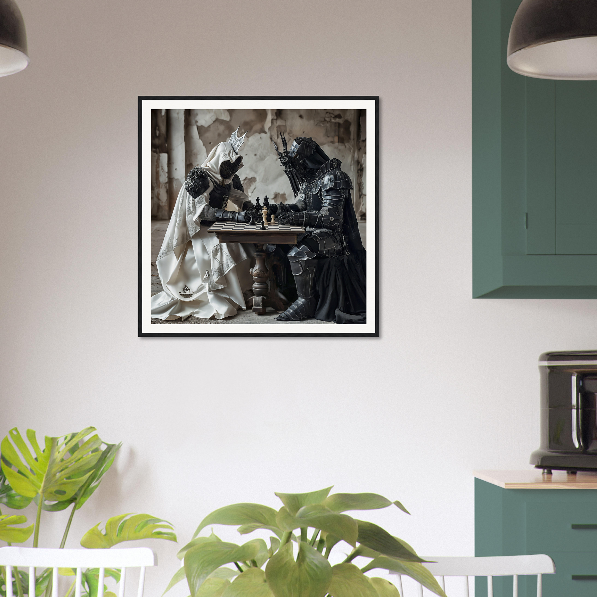 Framed black and white chess players art from Mind’s Naissance Battle special edition art™