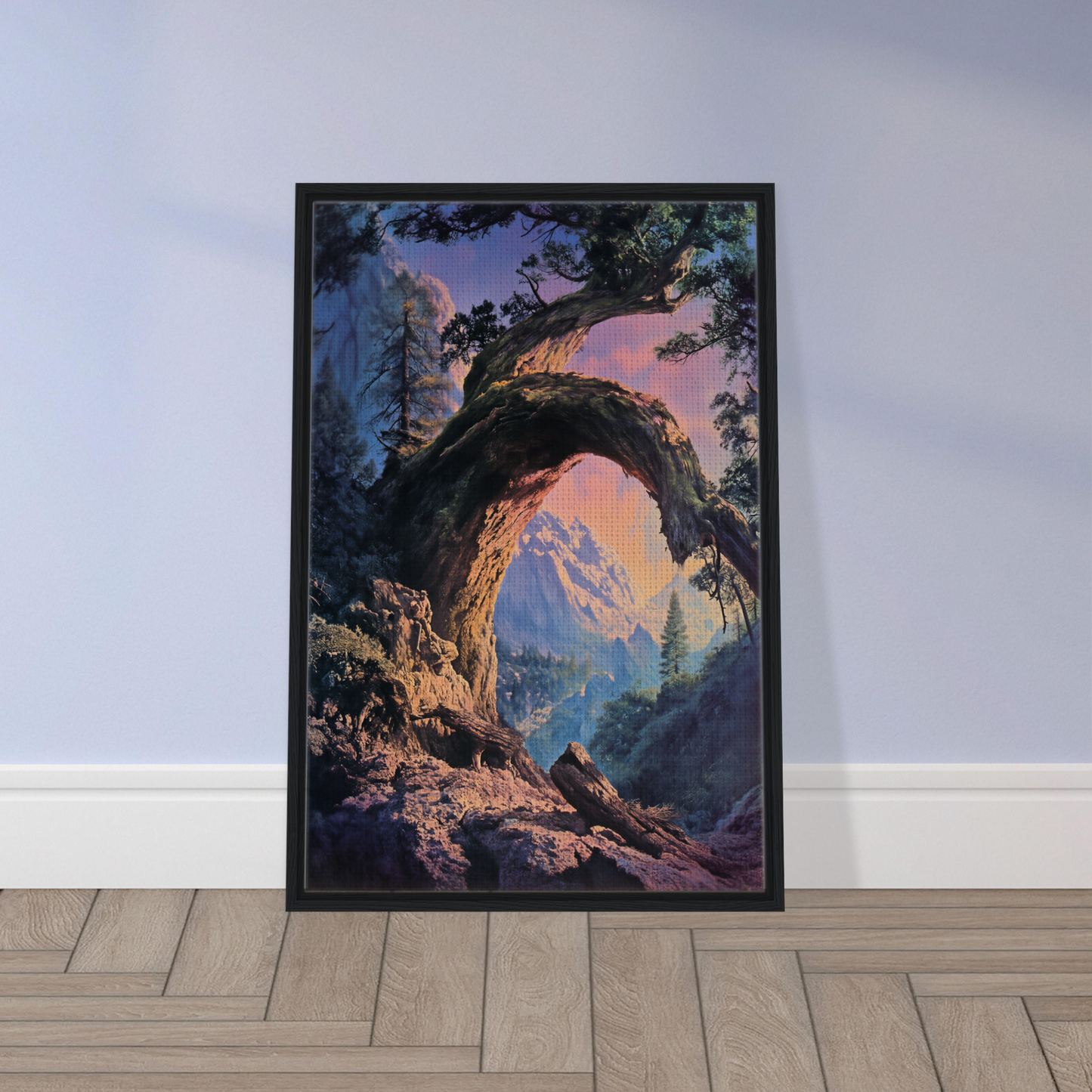 Framed painting of a fantastical forest scene for Mist Vortex Gateway room decor