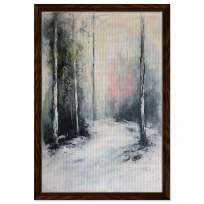 Abstract painting of a snowy forest path, featured in Misty Dreamscape Envoy room decor