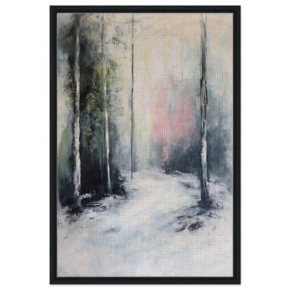 Abstract painting of a snowy forest path in Misty Dreamscape Envoy framed canvas print